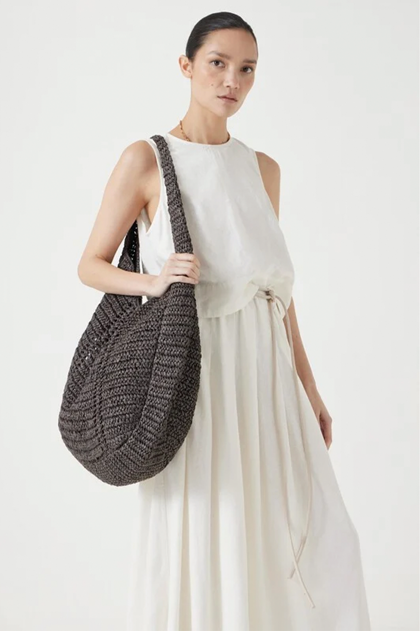 Raffia Oversized Tote Bag Black