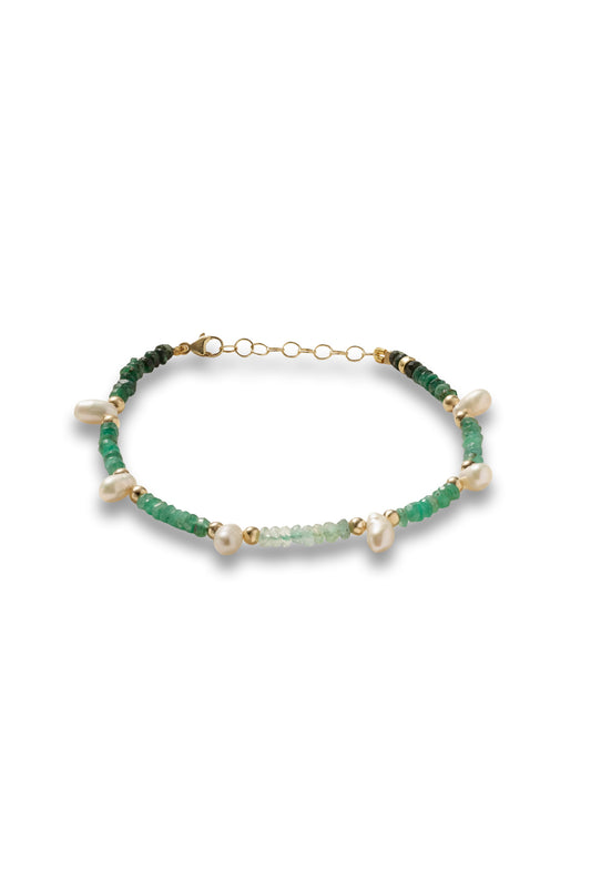 Gold, emerald and pearl bracelet