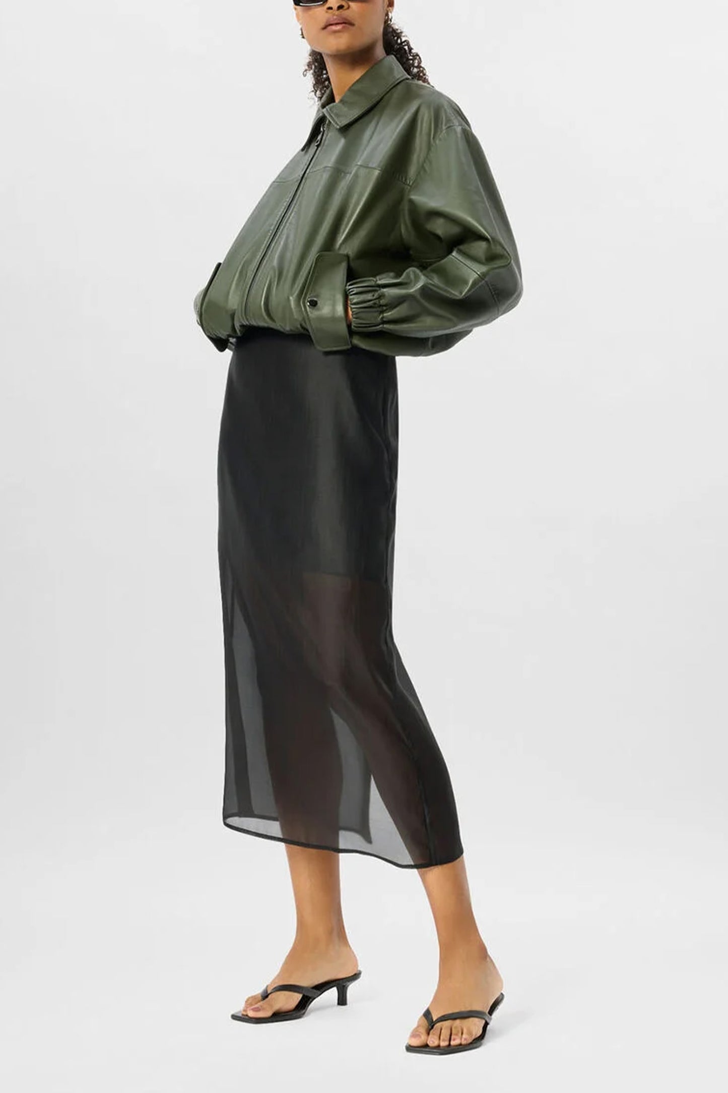 Black Organza Column Midi Skirt