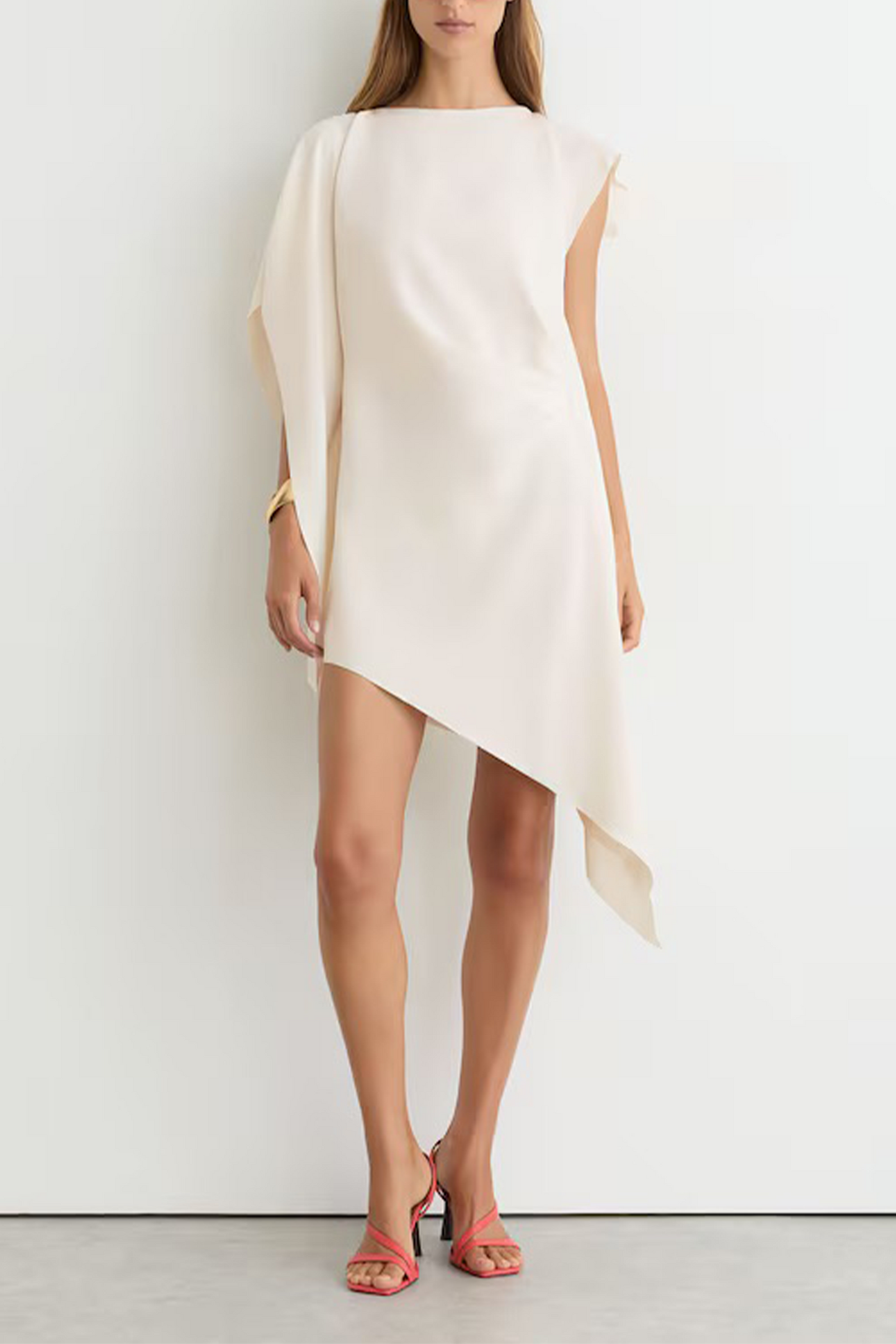 Athena Asymmetric Drape Mini Dress in Ivory