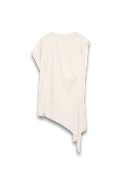Athena Asymmetric Drape Mini Dress in Ivory