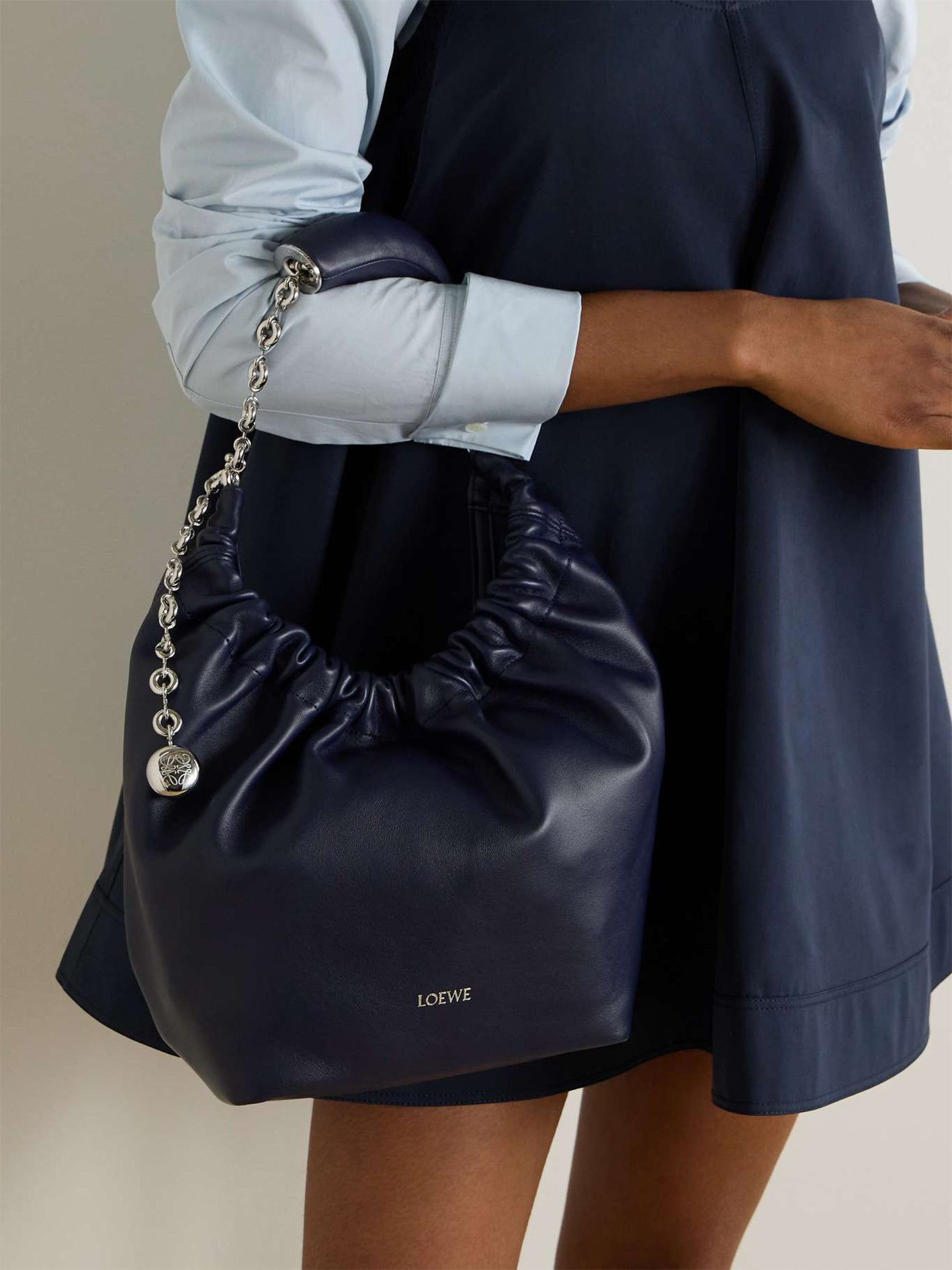 Squeeze Small Chain-Embellished Gathered Leather Shoulder Bag