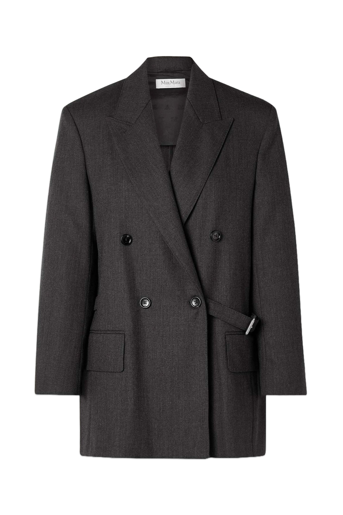 Oversized Double-Breasted Buckle-Embellished Wool-Twill Blazer
