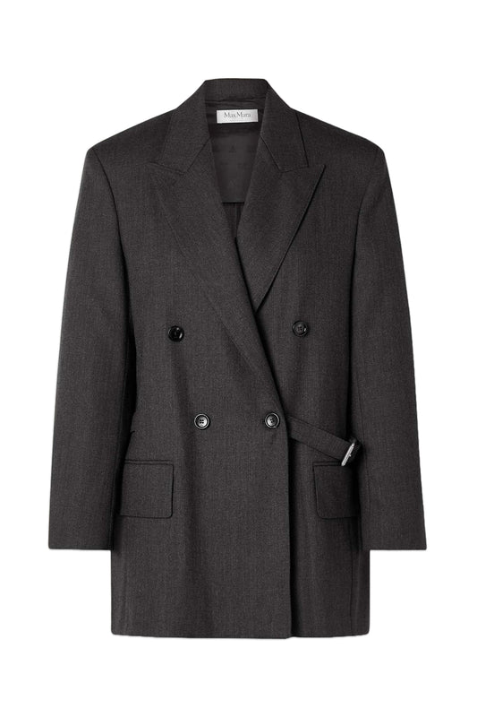 Oversized Double-Breasted Buckle-Embellished Wool-Twill Blazer
