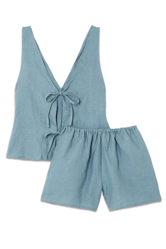Two Tie Linen Tank And Shorts Set