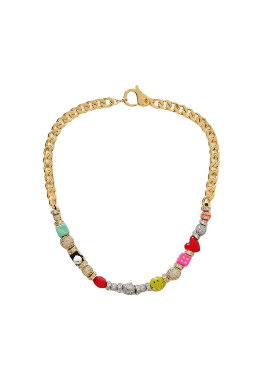 Gold and Rhodium-plated Crystal and Enamel Necklace