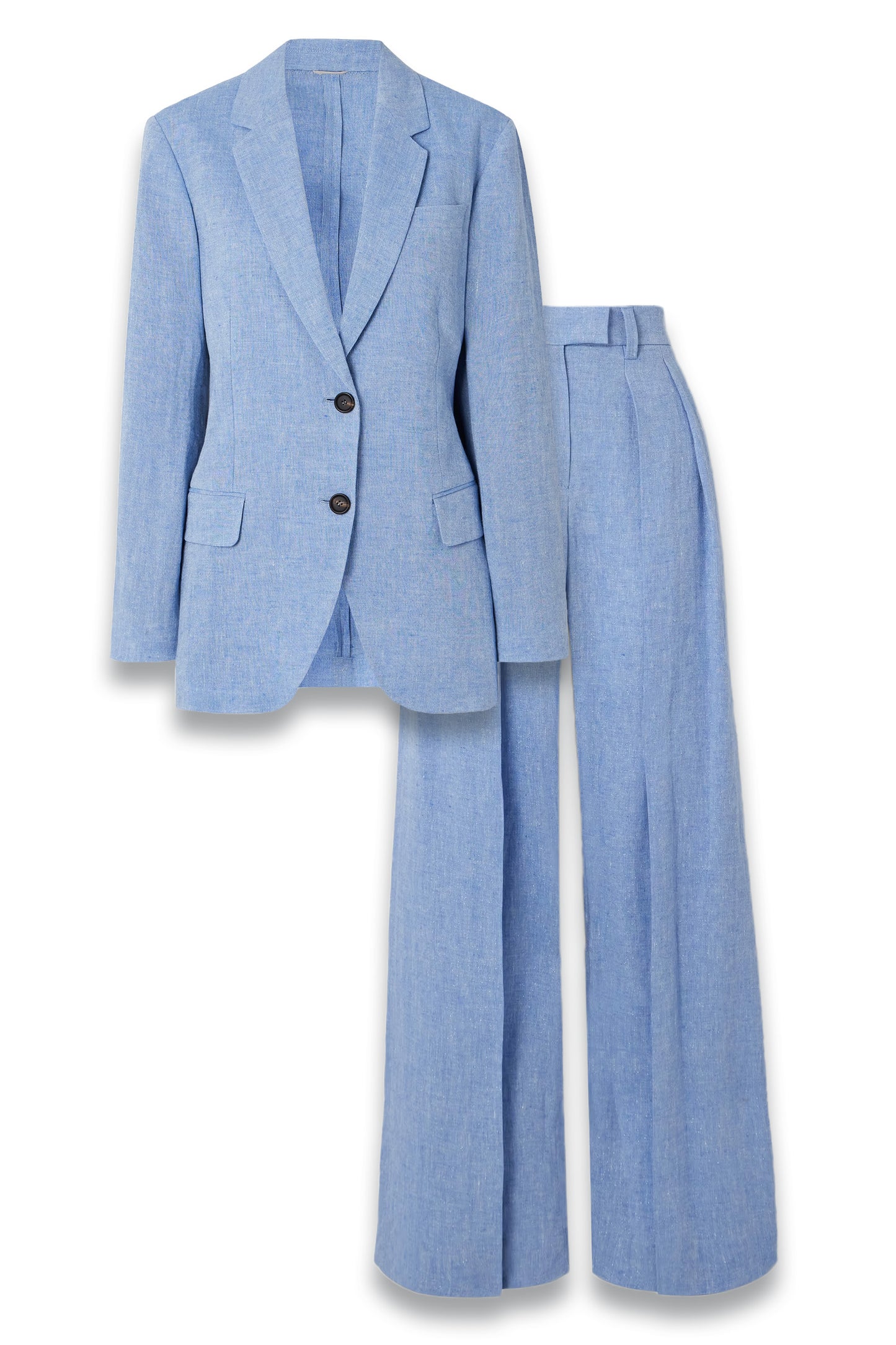 Linen-Blend Blazer with Pleated Wide-Leg Pants