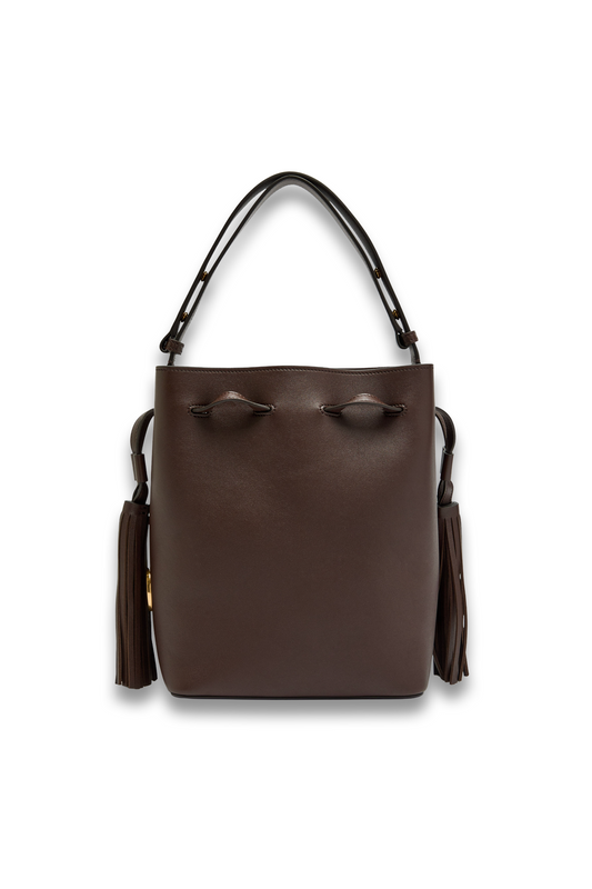 Drawstring Tassel-embellished Leather Shoulder Bag