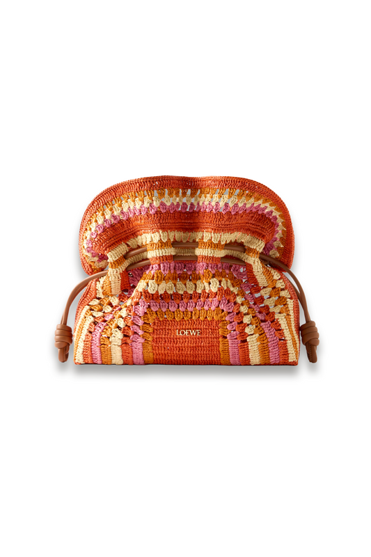 + Paula's Ibiza Flamenco Mini Leather-trimmed Crocheted Raffia Clutch