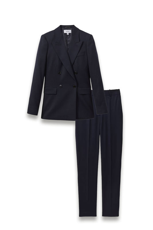 Hallie Textured Suit Blazer and Trousers in Navy