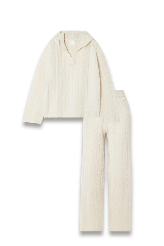 Cable-knit Cashmere Hoodie and Straight-leg Track Pants