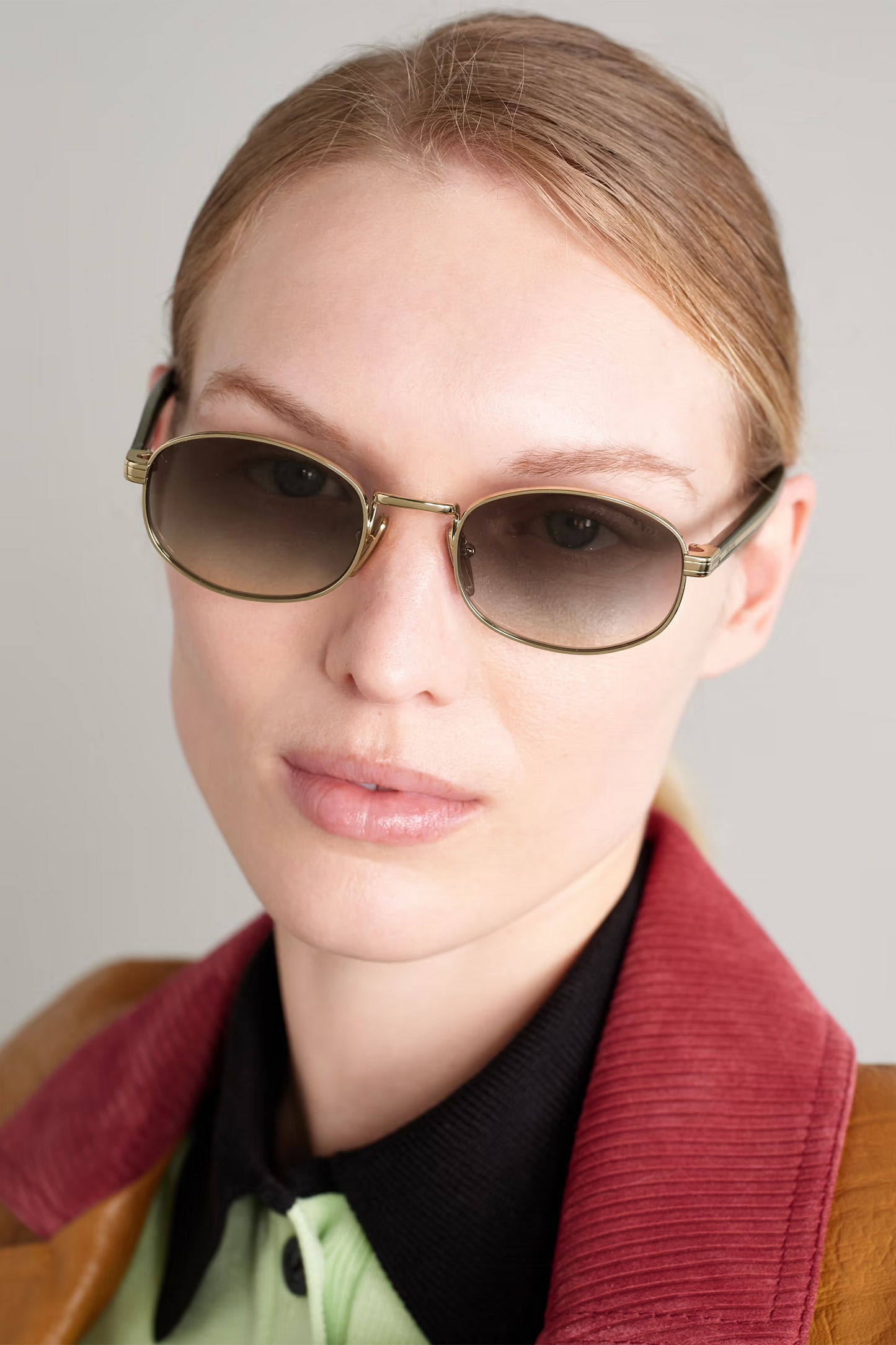 Oval-frame Gold-tone Sunglasses