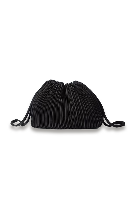 Pleated Satin Drawstring Crossbody Bag