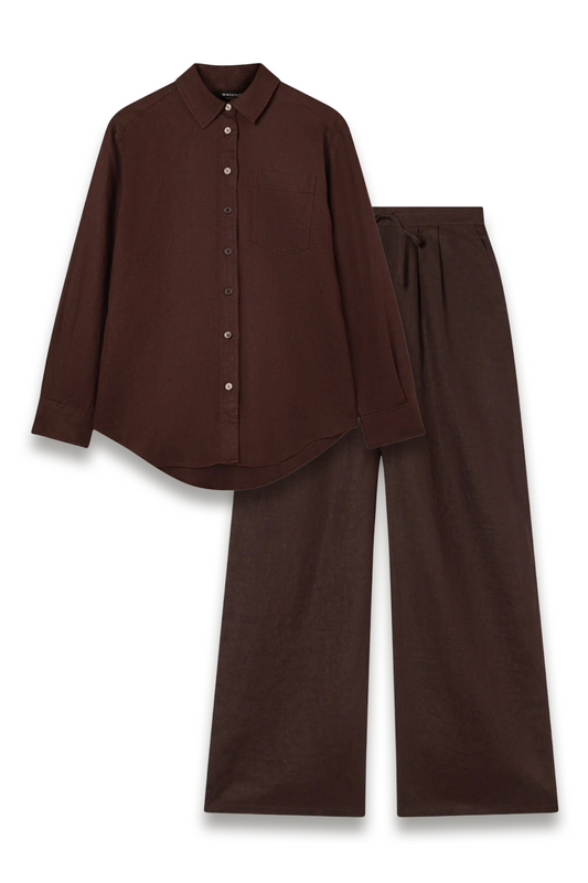 Brown Ultimate Linen Shirt and Wide Leg Trouser