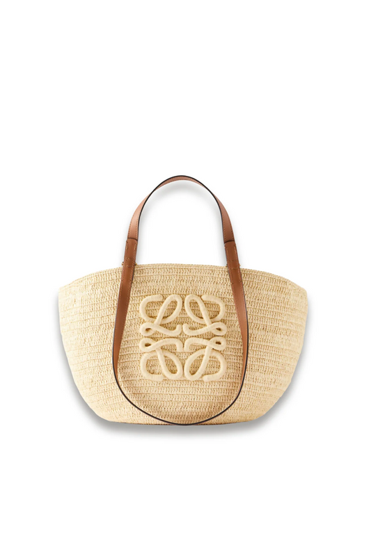 Paula's Ibiza Eclipse Basket Medium Leather-trimmed Raffia Tote