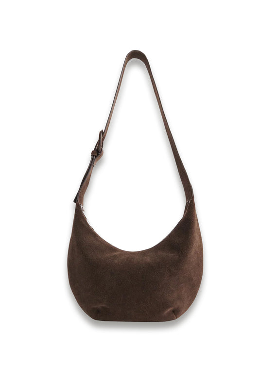 Chocolate Sia Suede Curved Crossbody Bag