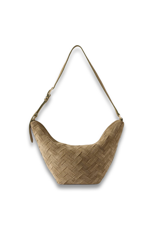 Stevie Khaki Suede Woven Sling Bag