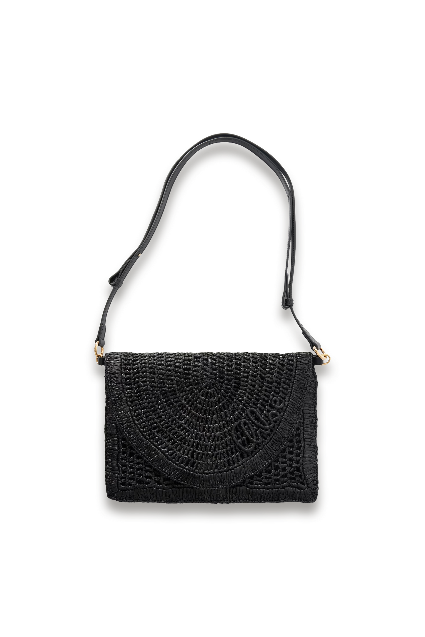 Banana Leather-trimmed Raffia Shoulder Bag