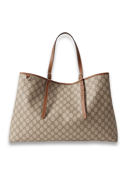 GG Emblem Leather-trimmed Printed Coated-canvas Tote