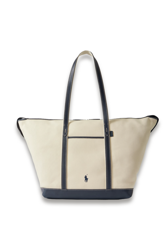 Large Leather-trimmed Cotton-blend Canvas Tote