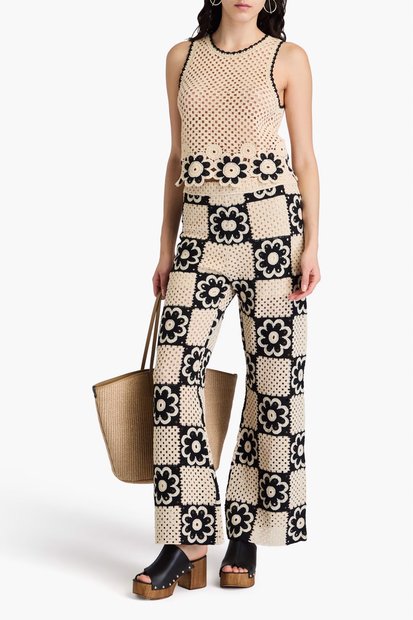 Crocheted Cotton-blend Flared Pants