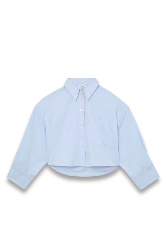 Solenge Cotton Cropped Long-sleeve Shirt in Blue
