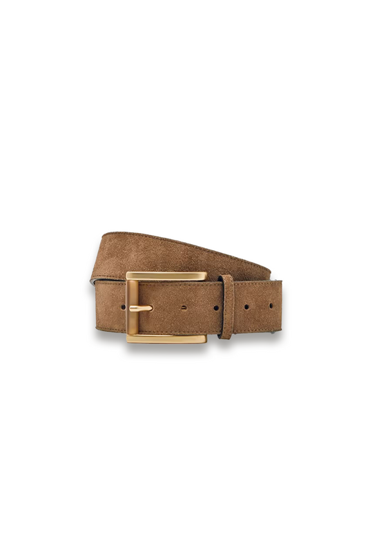Rosie Suede Square Roller Buckle Belt in Tan