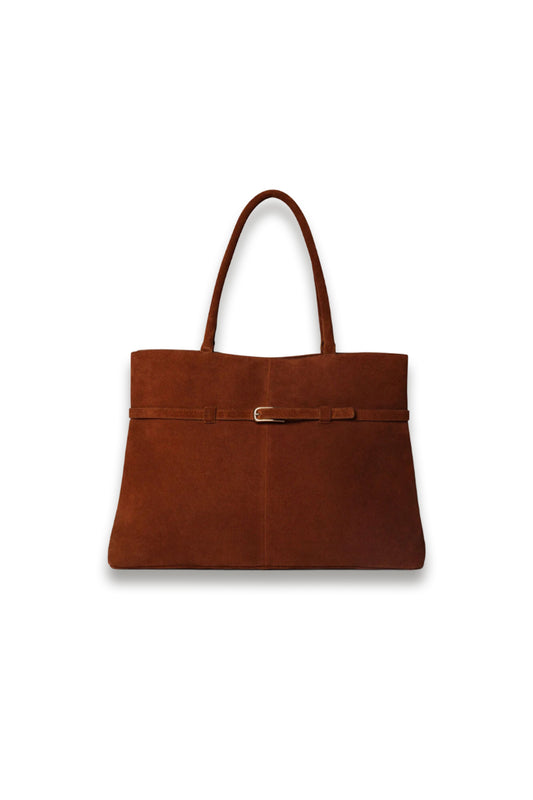 Brown Noelle Suede Buckle Tote Bag