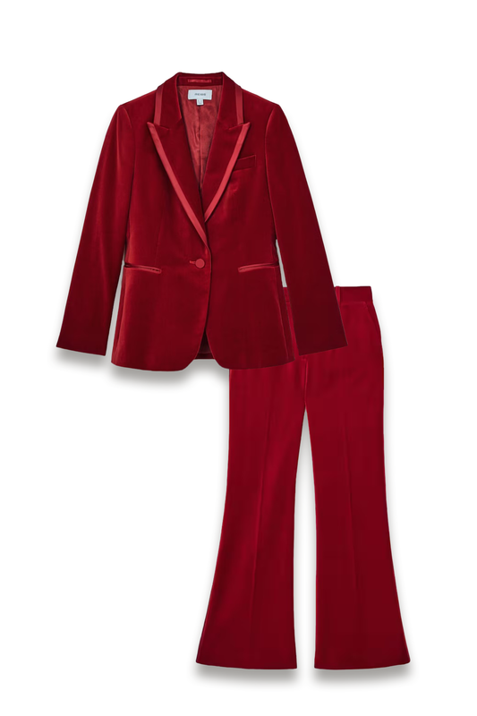 Velvet Single-breasted Suit Blazer and Trousers in Red