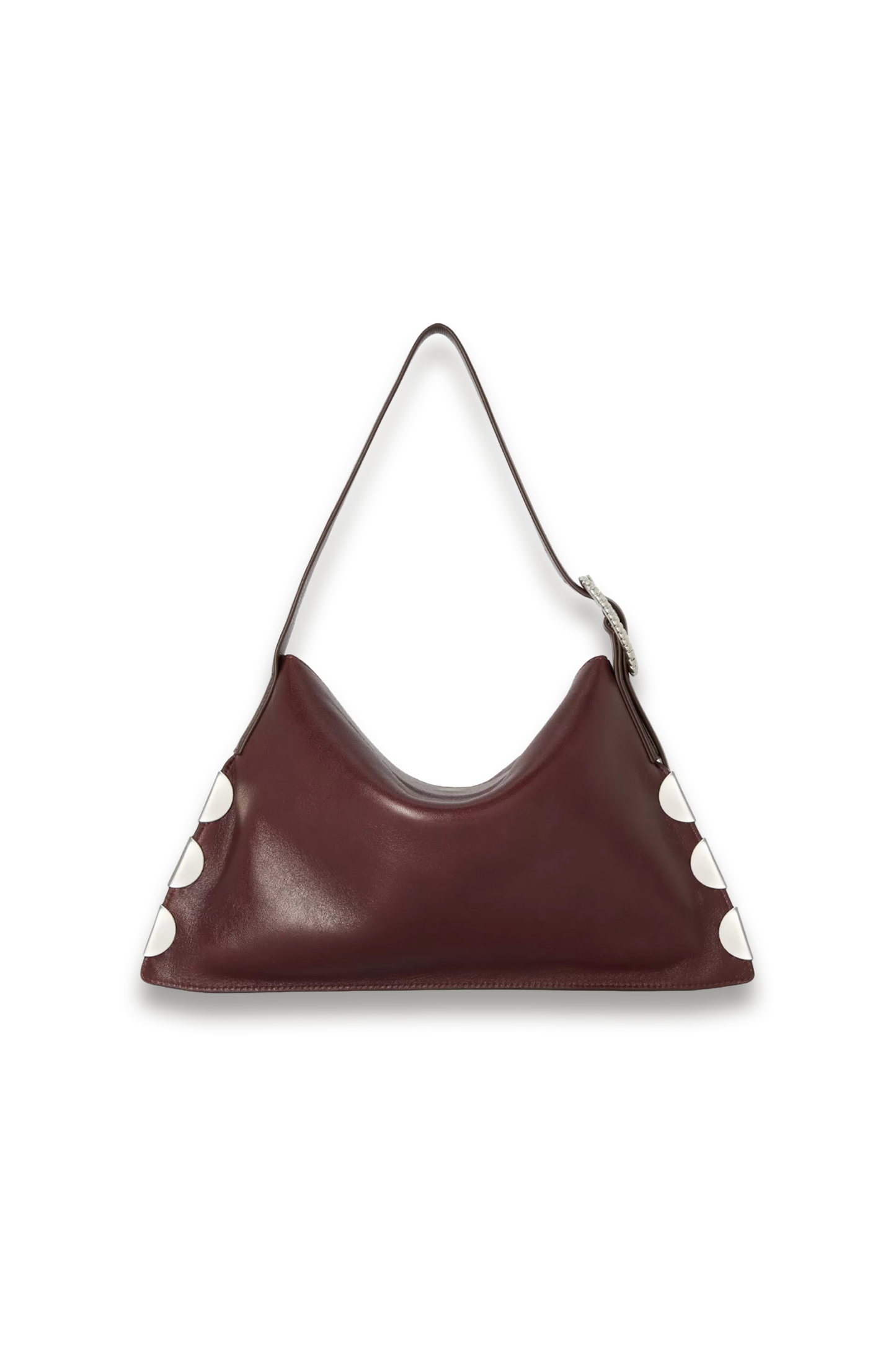 Leather East West Belt Hobo Shoulder Bag, Burgundy