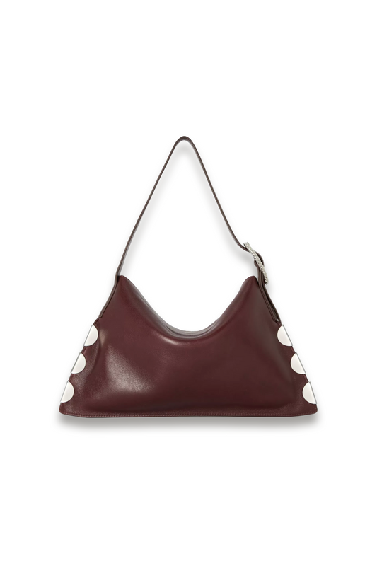 Leather East West Belt Hobo Shoulder Bag, Burgundy