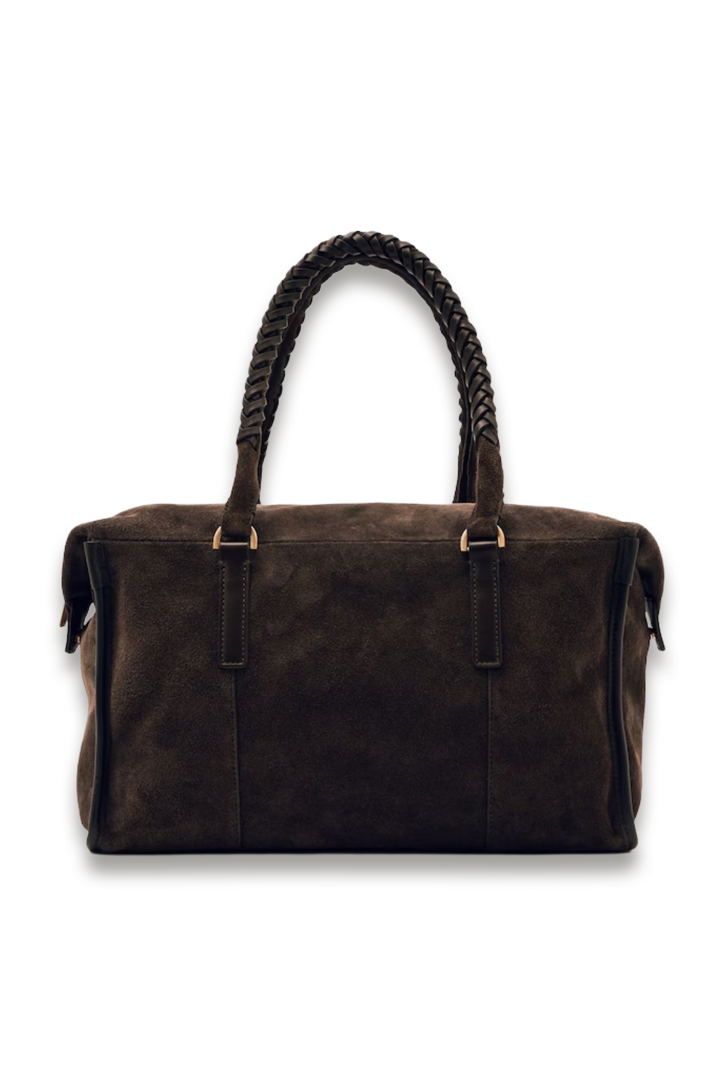 Suede Braided-strap Bowling Bag in Chocolate