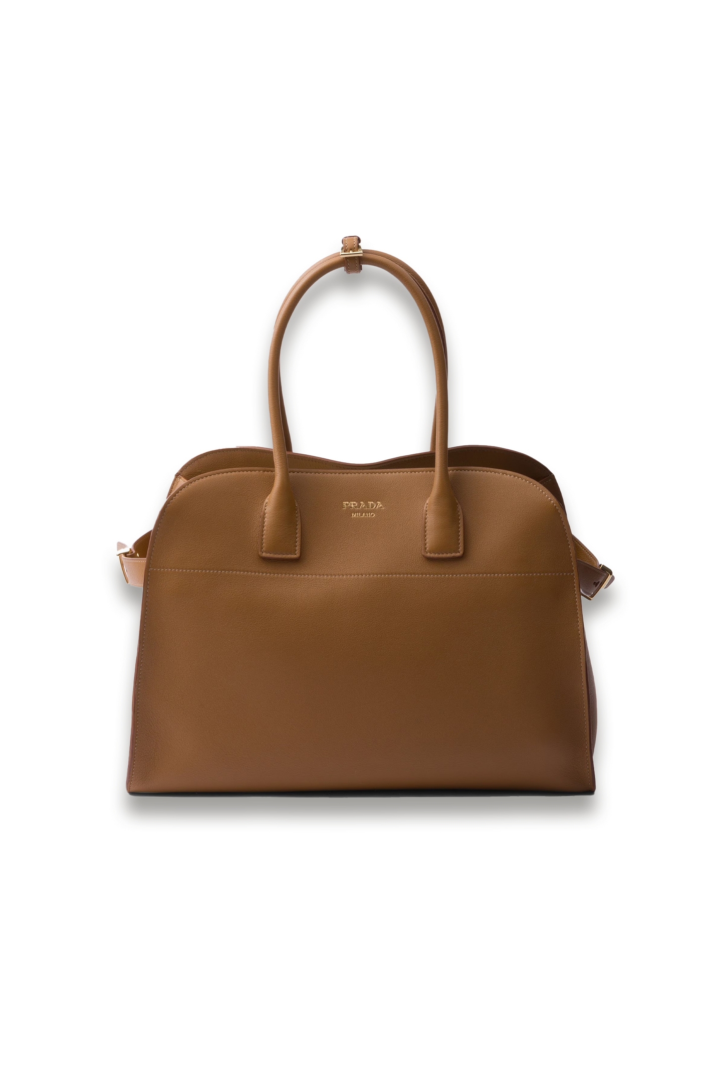 Large Leather Tote Bag with Buckles in Caramel