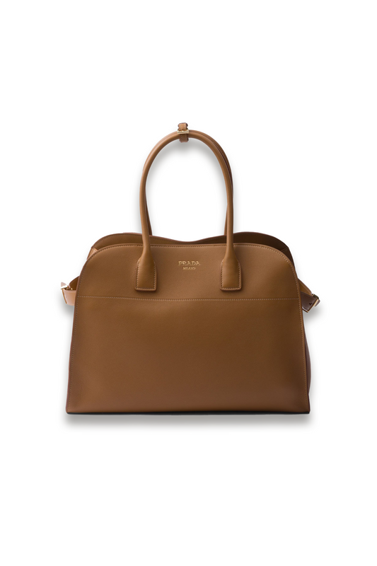 Large Leather Tote Bag with Buckles in Caramel