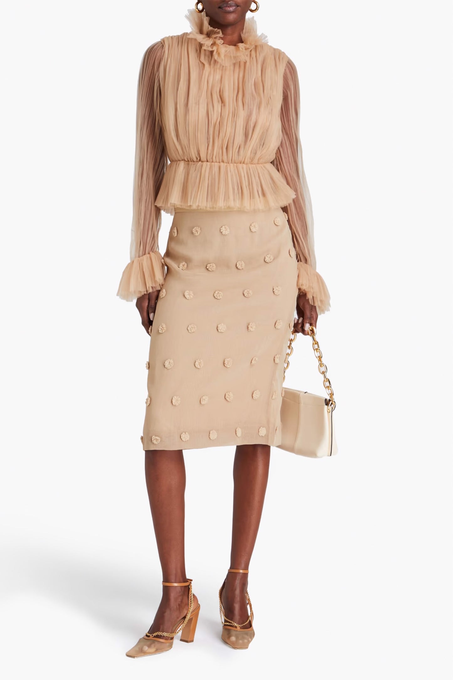 Ula ruffled plissé-tulle blouse