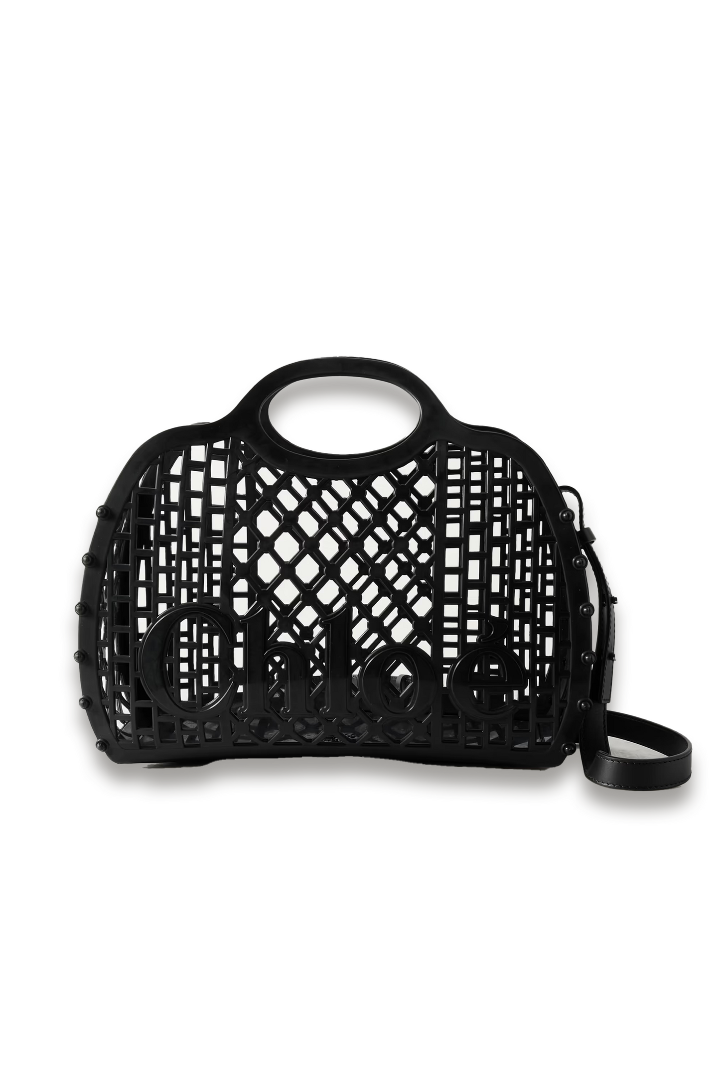 Cage Leather-trimmed Studded Rubber Shoulder Bag