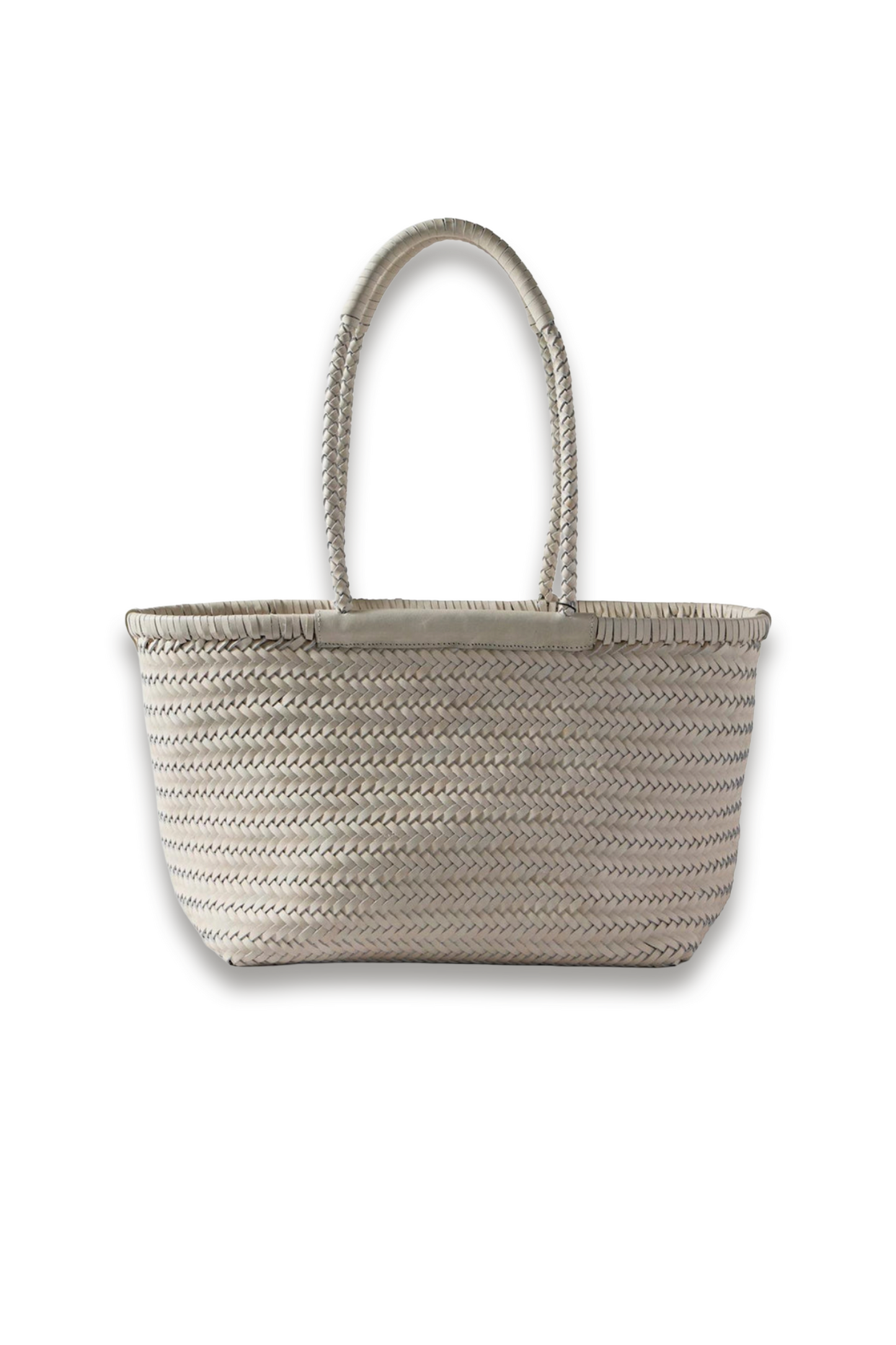 Rae Cream Leather Woven Tote Bag