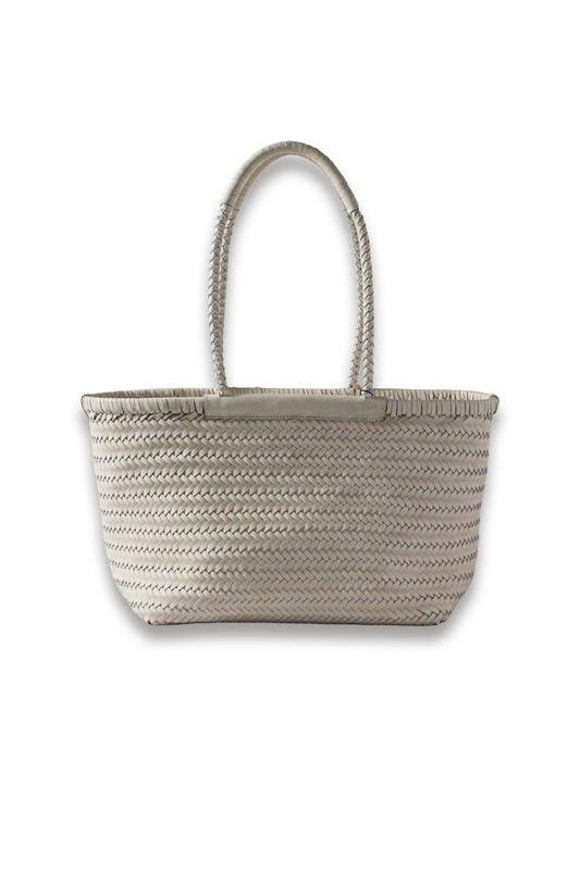Rae Cream Leather Woven Tote Bag