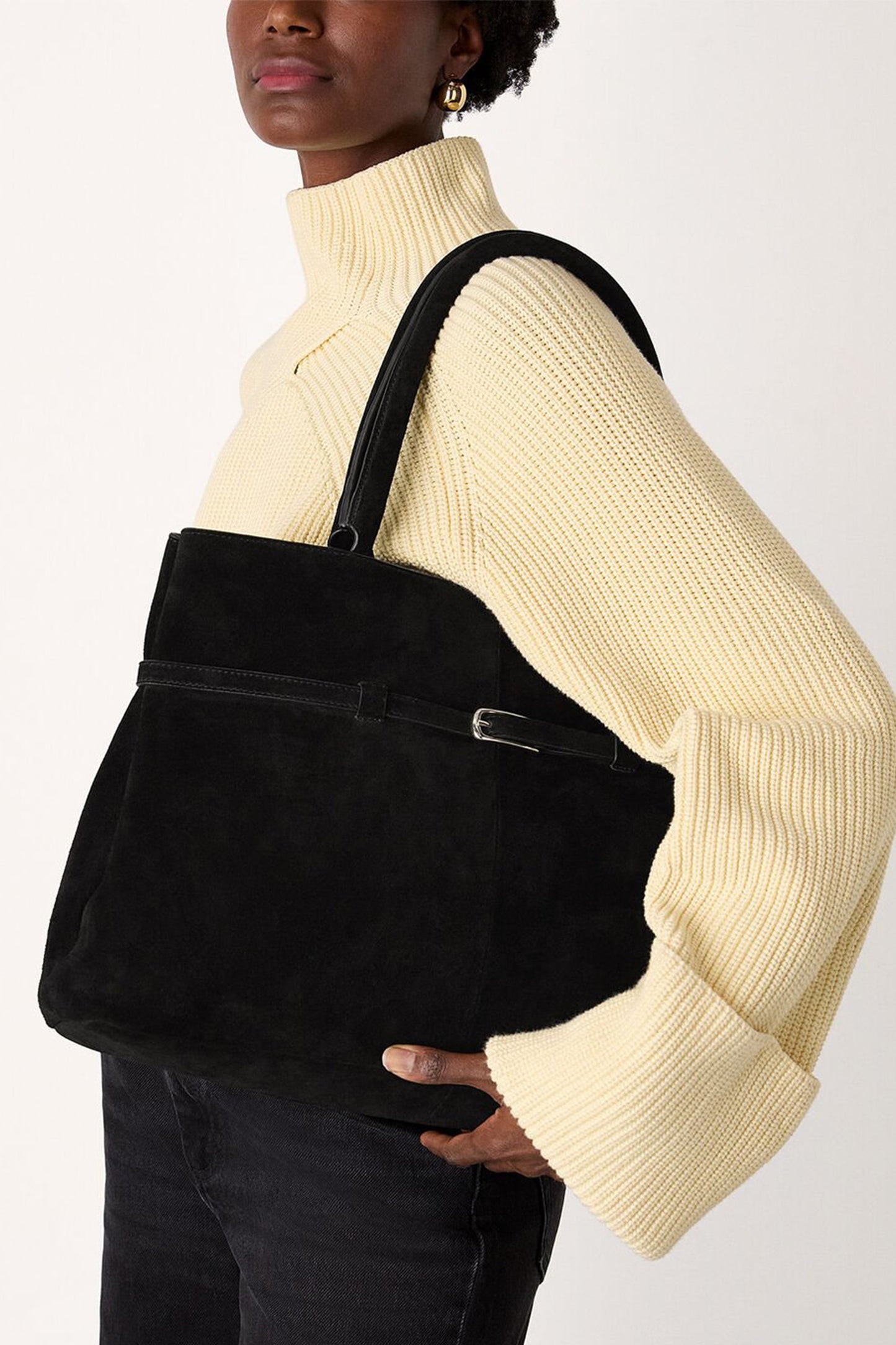 Black Noelle Suede Buckle Tote Bag