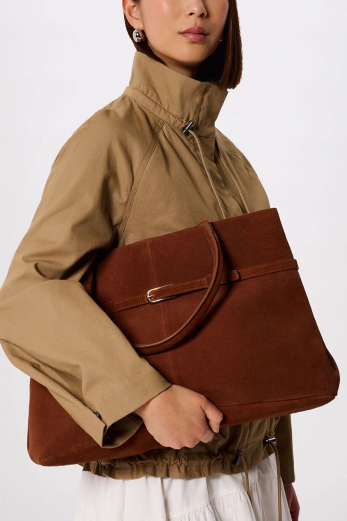 Brown Noelle Suede Buckle Tote Bag