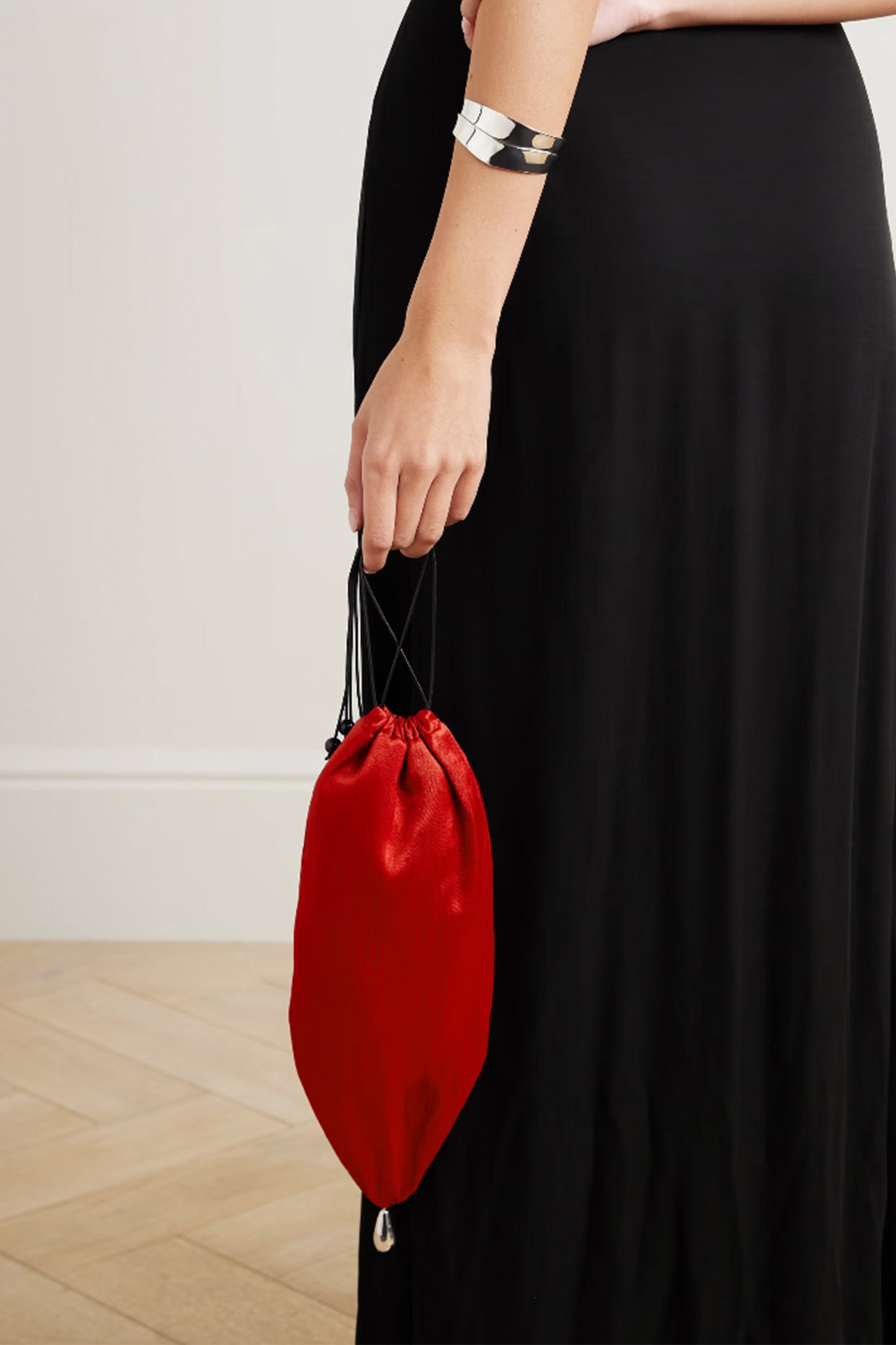 Teardrop Embellished Satin Drawstring Pouch