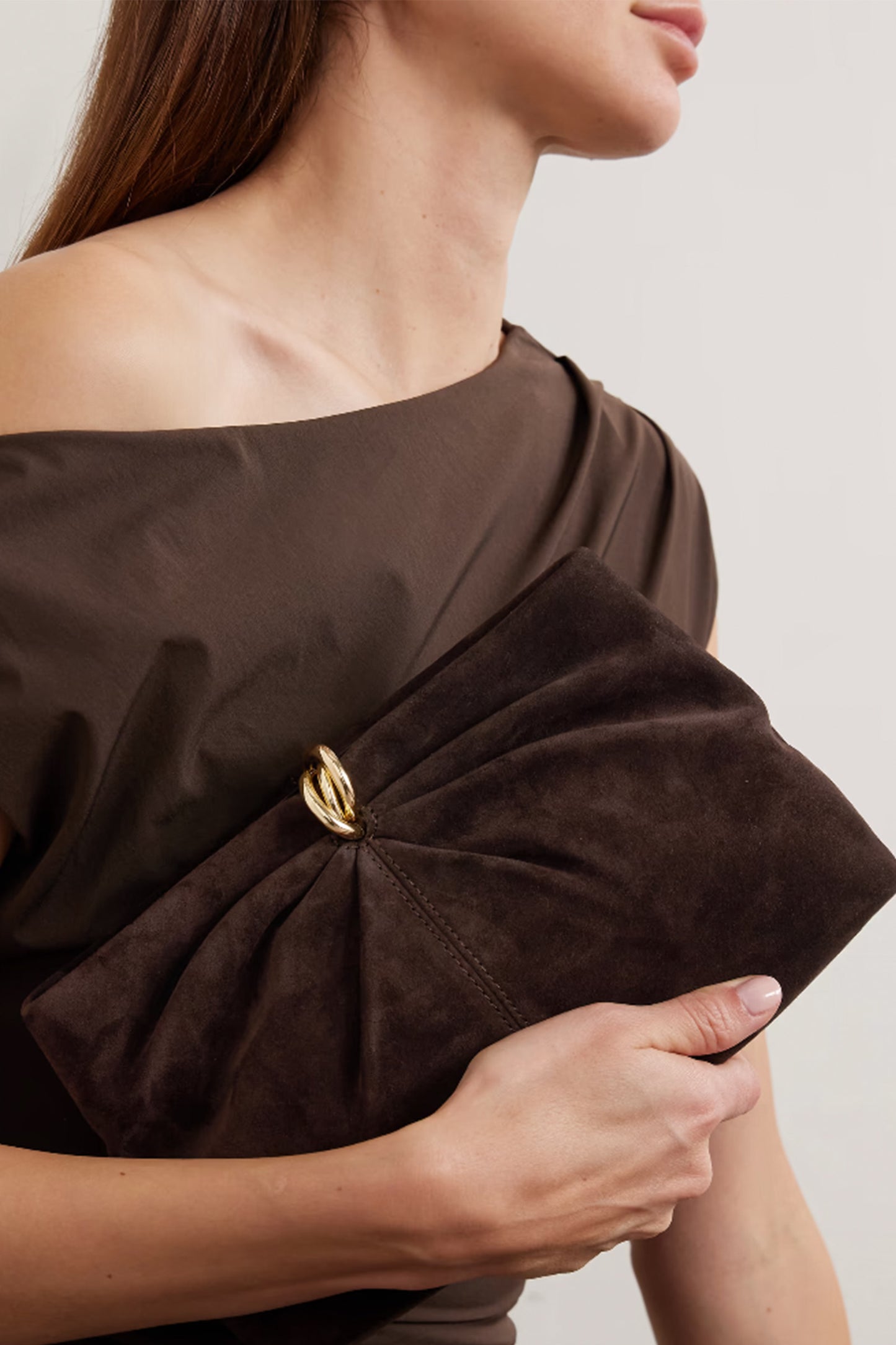 Corrine gathered suede clutch
