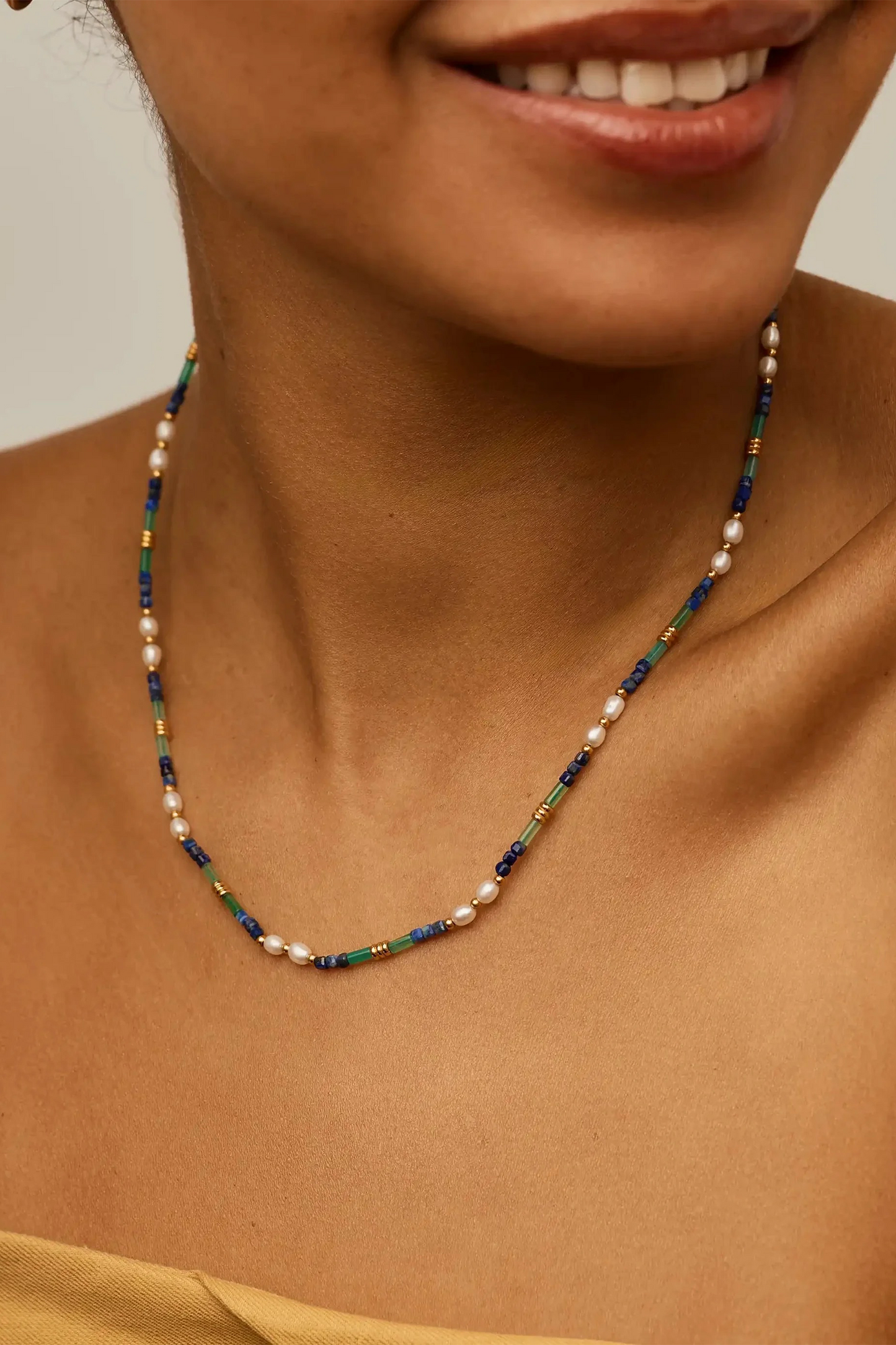 Beaded Gemstone & Pearl Short Necklace