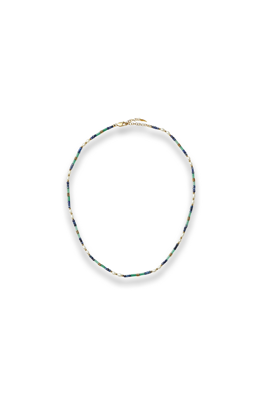 Beaded Gemstone & Pearl Short Necklace
