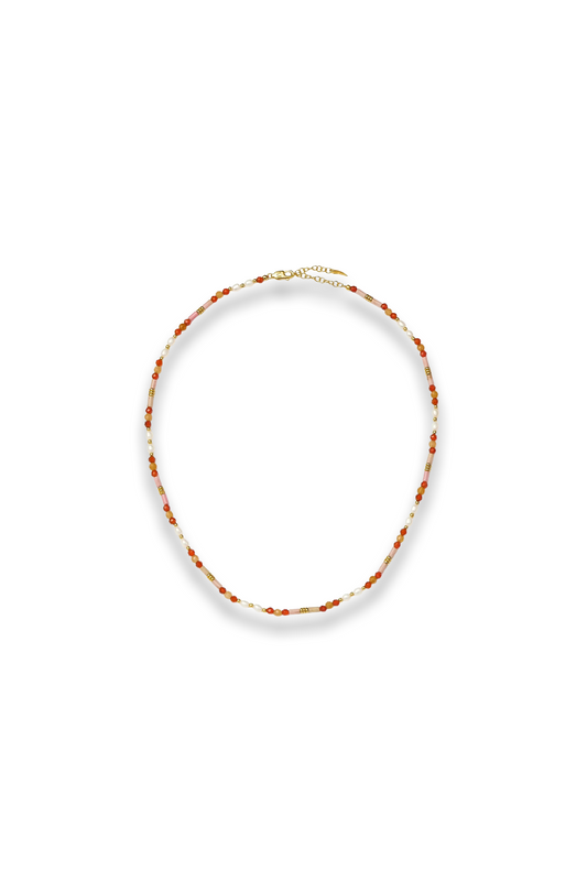 Beaded Gemstone & Pearl Short Necklace