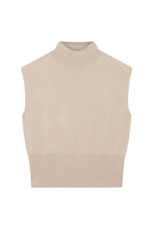 Beige Cotton Blend Capped Knit Top