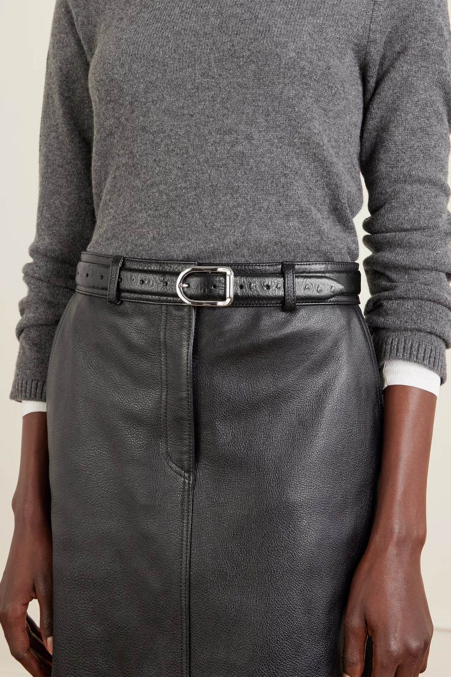 Mija Ostrich-effect Leather Belt