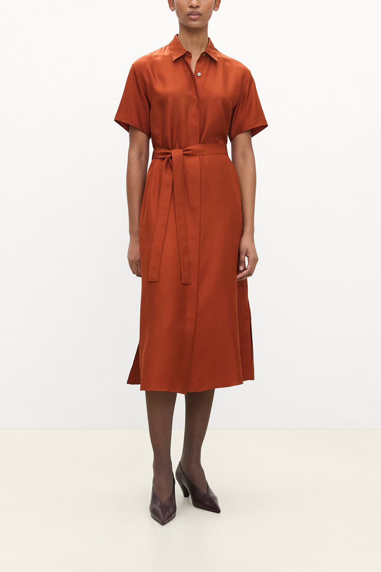 Belted Shirt Dress in Mod Silk Twill
