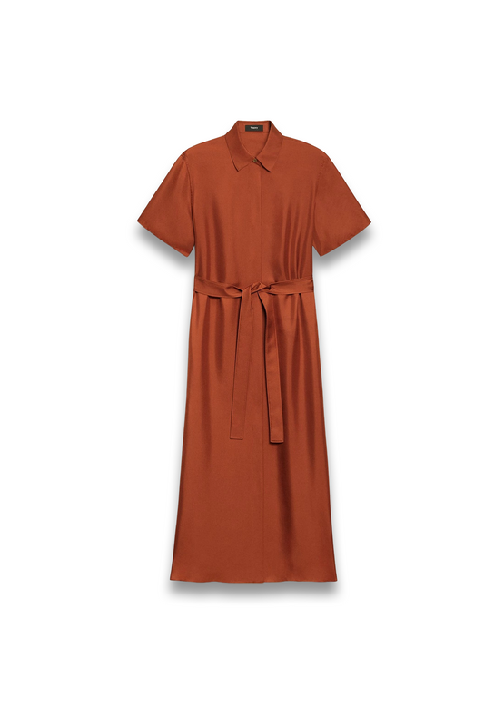 Belted Shirt Dress in Mod Silk Twill