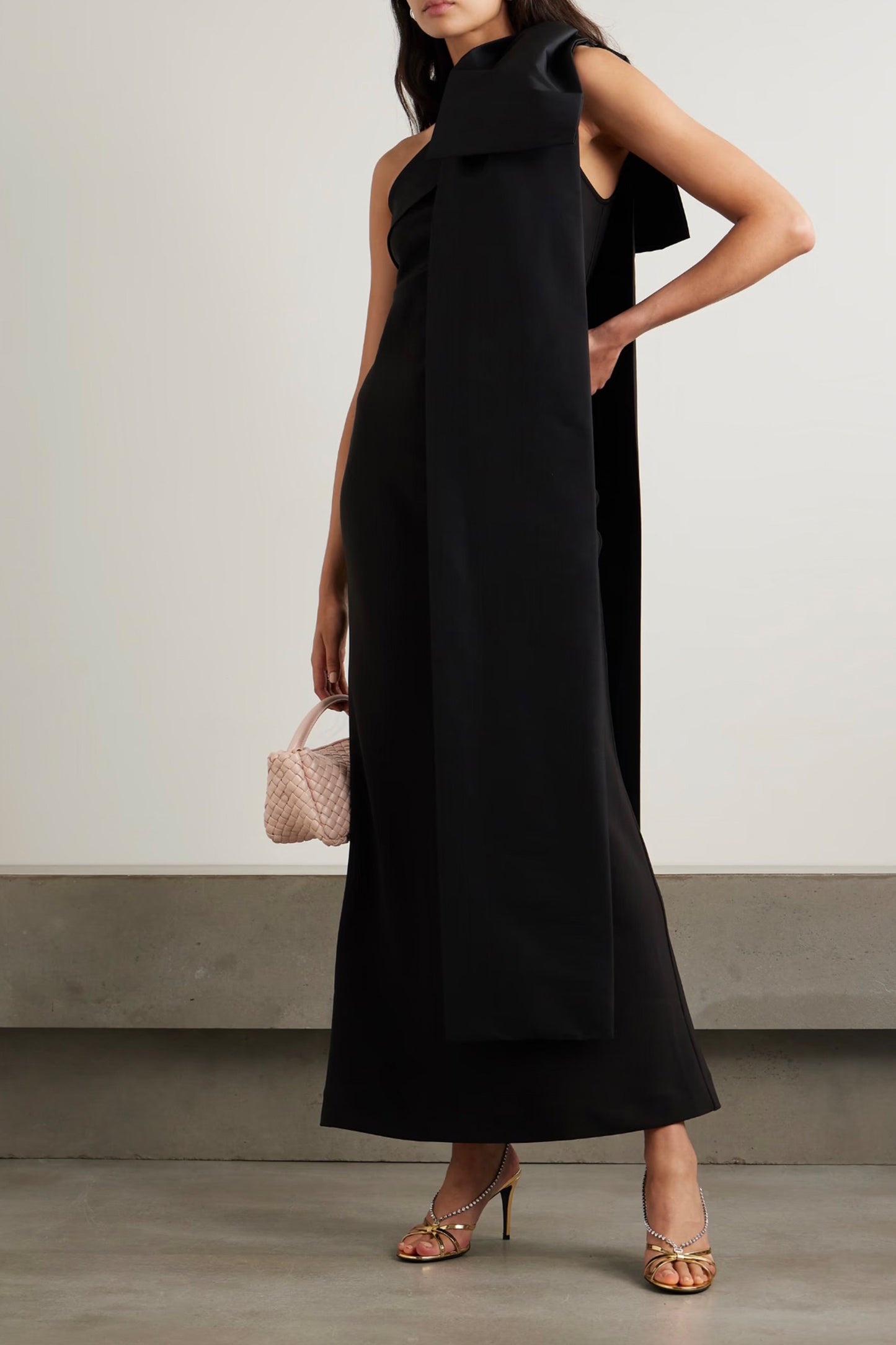 Adrian One-shoulder Bow-detailed Crepe and Taffeta Gown